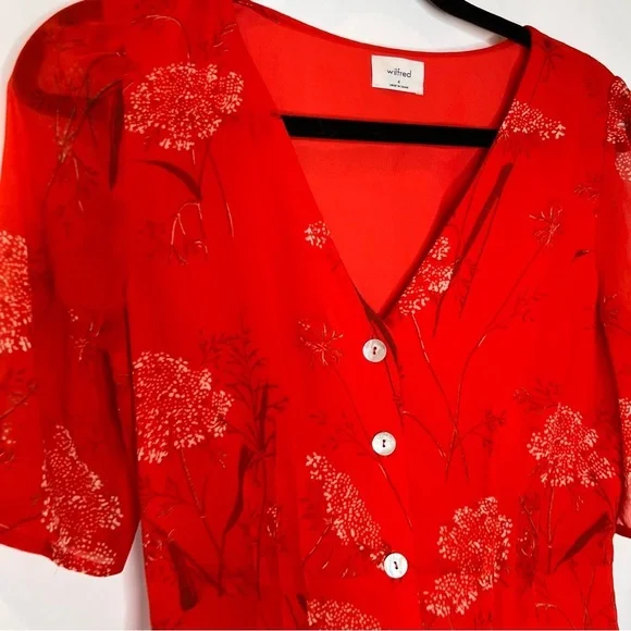 Wilfred | Floral Flame Scarlet Button Front Mini Dress - Picture 5 of 9